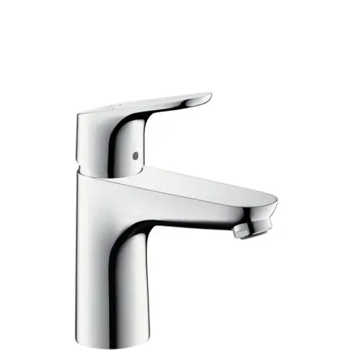 Einhebel-Waschtischmischer aus verchromtem Material von Hansgrohe. Mit breiter Zulauffläche und einem dezenten Hebel zur Wasserregulierung.